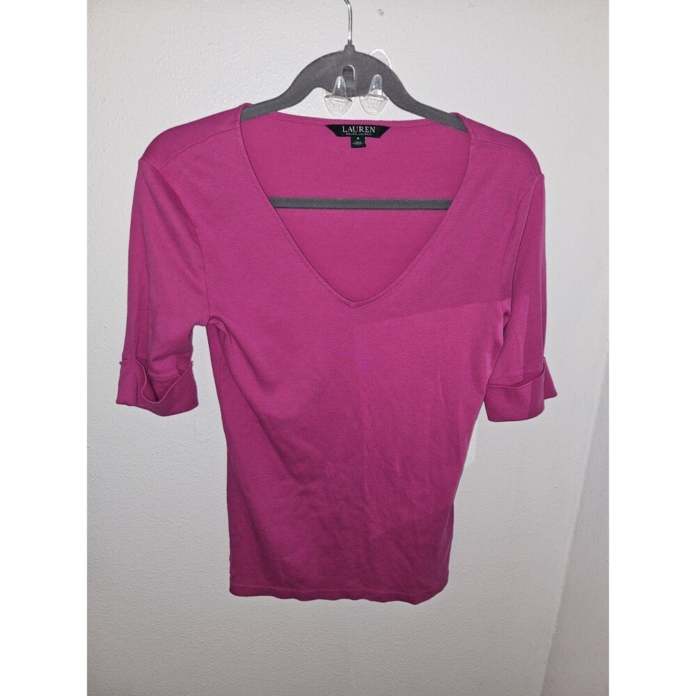 Lauren Ralph Lauren Women's V-Neck 3/4 Sleeve Medium Shirt Pink